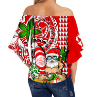 Hawaii Mele Kalikimaka Santa Claus Beach Off Shoulder Waist Wrap Top LT6 - Polynesian Pride