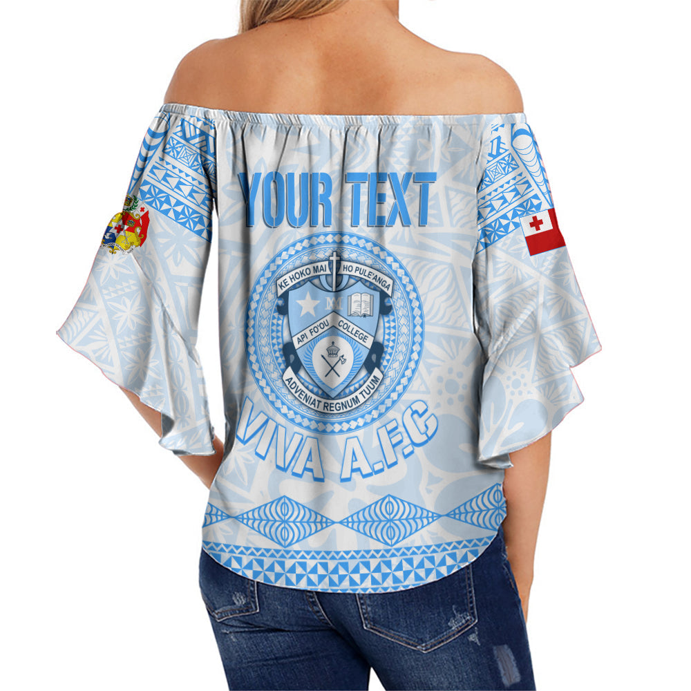 Personalised Tonga Apifo'ou College Off Shoulder Waist Wrap Top Viva AFC - White LT7 - Polynesian Pride