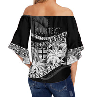 Personalised Fiji Day Off Shoulder Waist Wrap Top Flying Fijians Masi Kesa Style - Black LT7 - Polynesian Pride