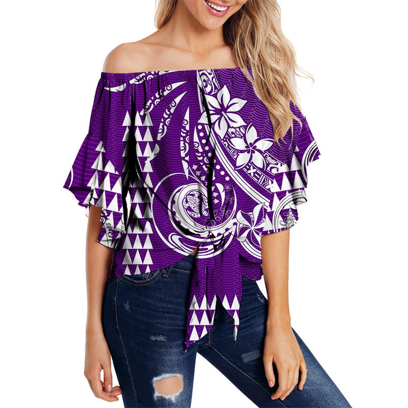 Kakau Hawaiian Polynesian Off Shoulder Waist Wrap Top Purple LT6 Women Purple - Polynesian Pride