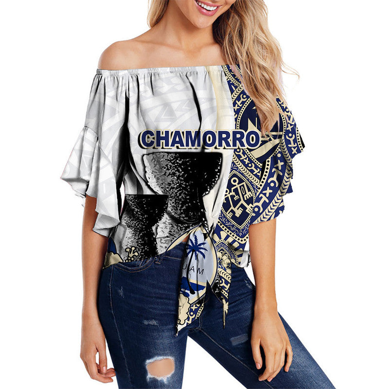 Guam Chamorro Off Shoulder Waist Wrap Top White Style LT6 Women white - Polynesian Pride