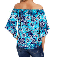 Fiji Hibiscus Festival Off Shoulder Waist Wrap Top Blue LT6 - Polynesian Pride