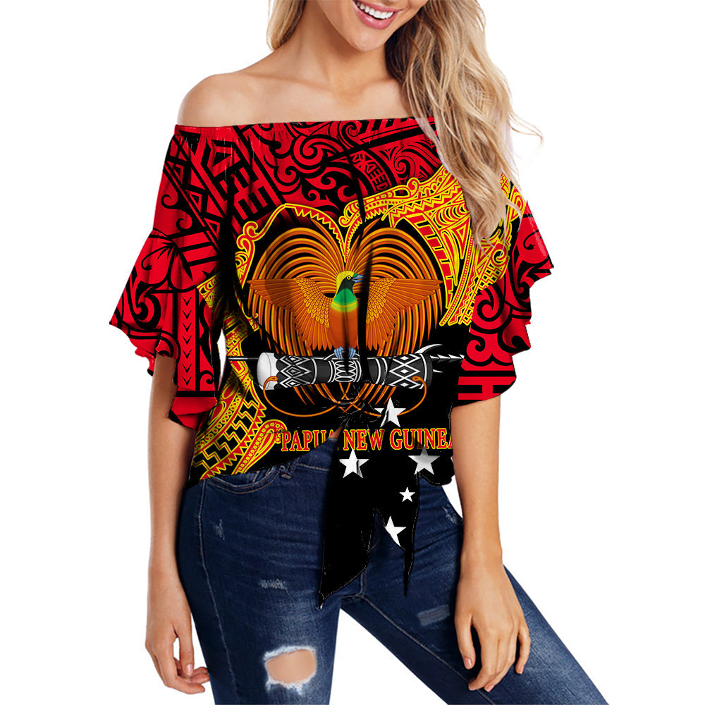 (Custom Personalised) Papua New Guinea Off Shoulder Waist Wrap Top Bird Of Paradise LT6 Women Black - Polynesian Pride