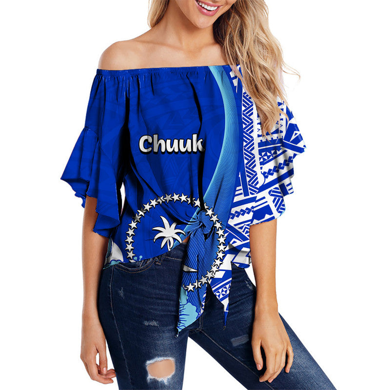 Chuuk Of Micronesia Off Shoulder Waist Wrap Top Vibe Style LT6 Women Blue - Polynesian Pride