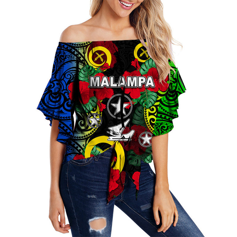 Vanuatu Malampa And Hibiscus Off Shoulder Waist Wrap Top LT6 Women Black - Polynesian Pride