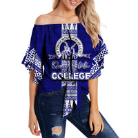 Queen Salote College Shoulder Waist Wrap Top Tonga Simple Style LT6 Female Blue - Polynesian Pride