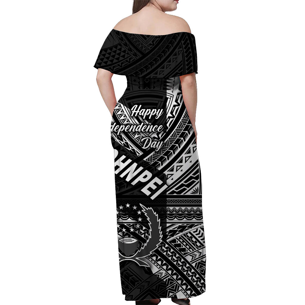 FSM Pohnpei Off Shoulder Long Dress Happy Independence Day Original Vibes - Black LT8 - Polynesian Pride
