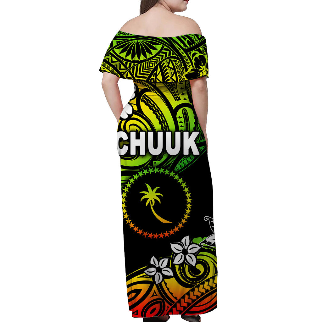 FSM Chuuk Off Shoulder Long Dress Unique Vibes - Reggae LT8 - Polynesian Pride