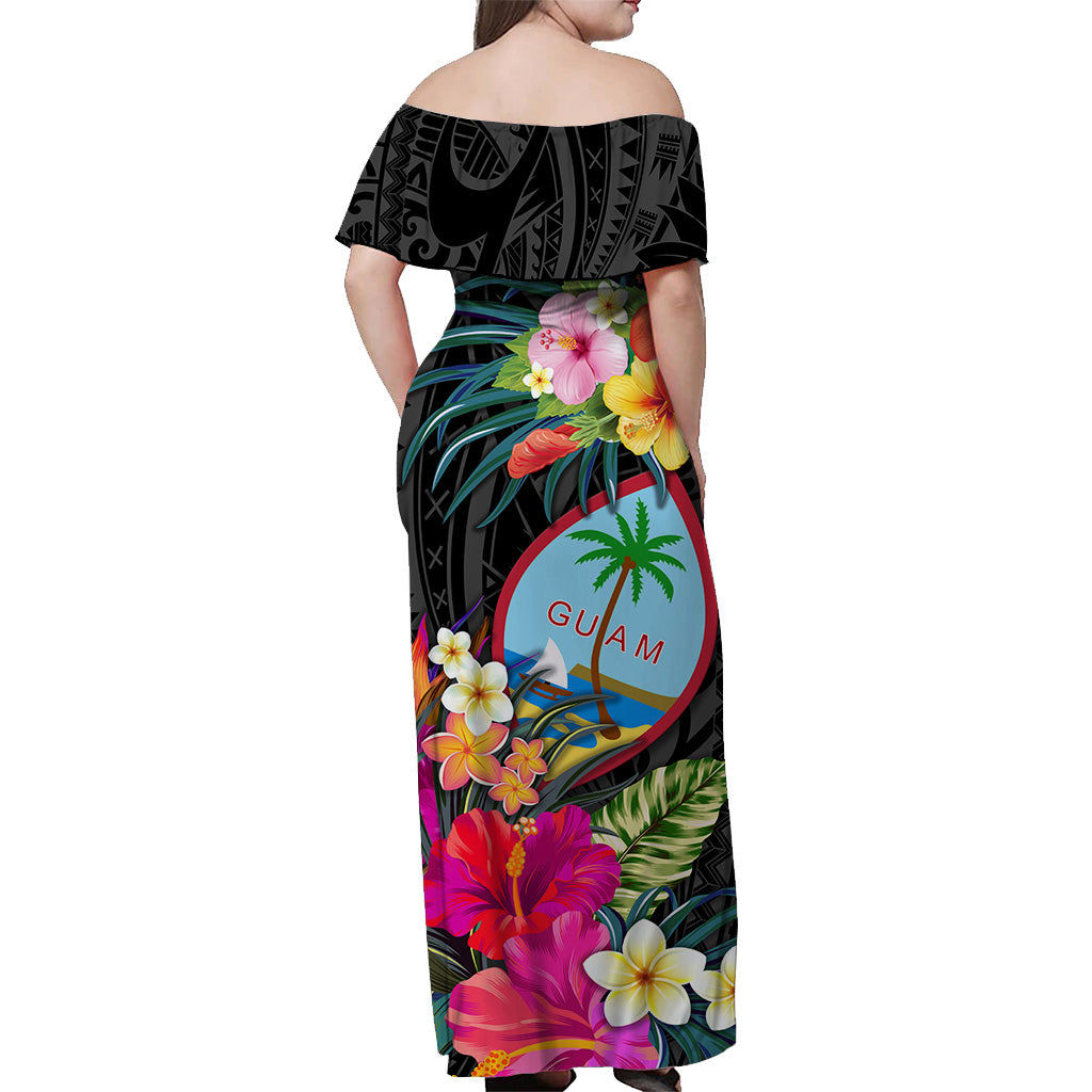 Guam Polynesian Off Shoulder Long Dress Tropical Flowers - Colorful Vibes LT8 - Polynesian Pride