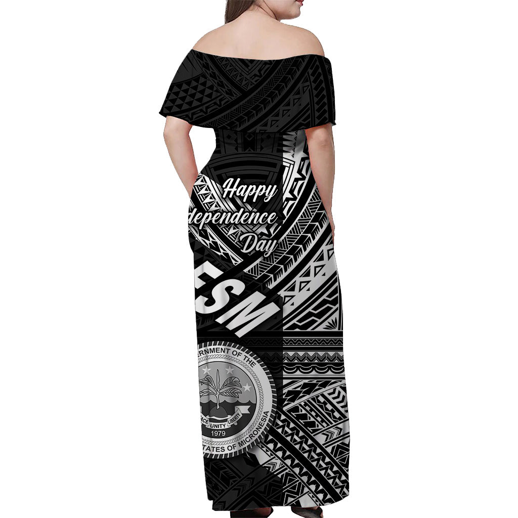 FSM Off Shoulder Long Dress Happy Independence Day Original Vibes - Black LT8 - Polynesian Pride