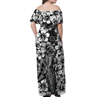 Hawaii Turtle Off Shoulder Long Dress With Hibiscus Black Style LT6 - Polynesian Pride