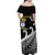 Whosfa Celebrates HCC Anniversary Fiji New Zealand Maori Off Shoulder Long Dress Silver Fern Koru Vibes - Black LT8 - Polynesian Pride