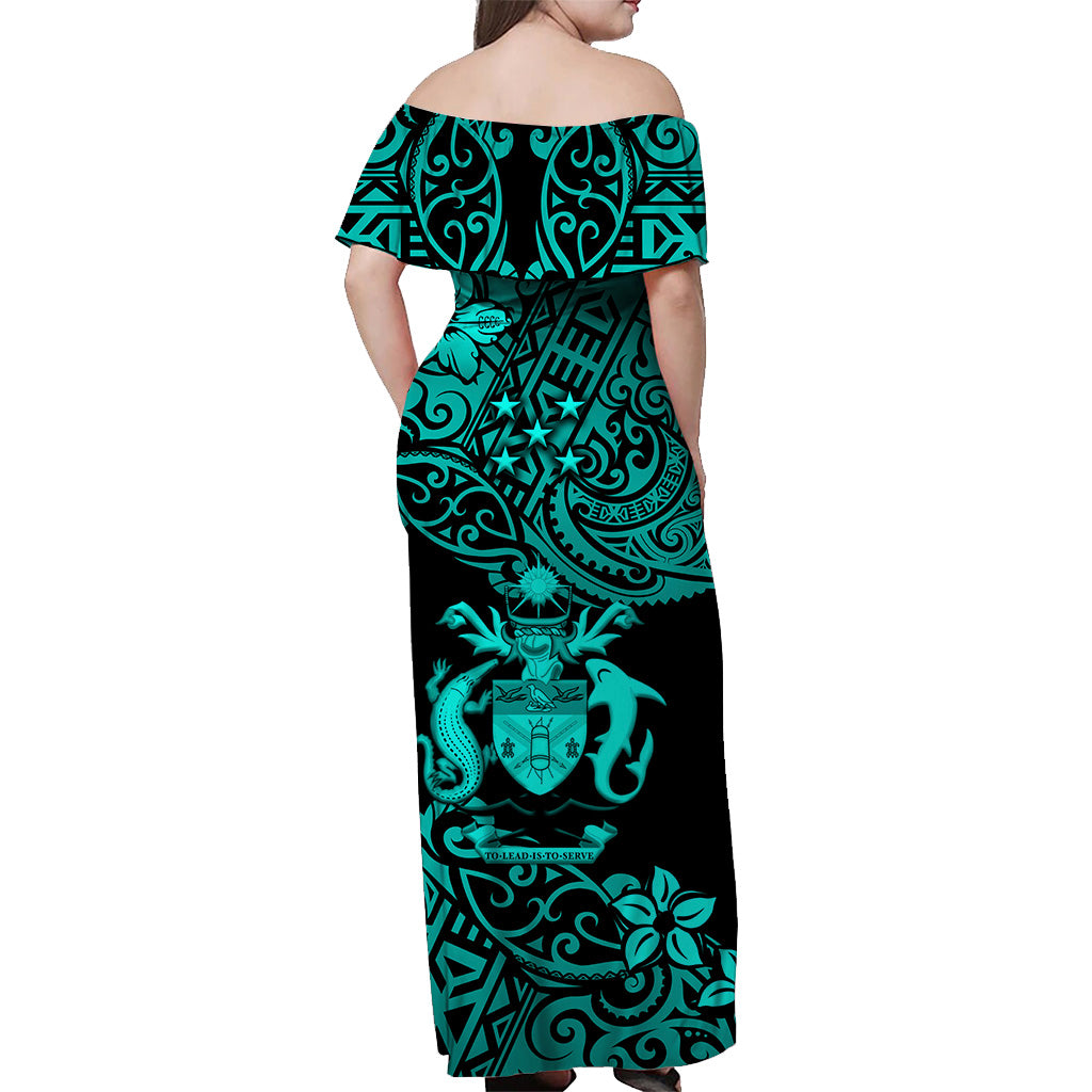 Solomon Islands Off Shoulder Long Dress Unique Vibes - Turquoise NO.1 LT8 - Polynesian Pride