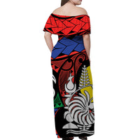 New Caledonia Off Shoulder Long Dress Color Flag LT6 - Polynesian Pride