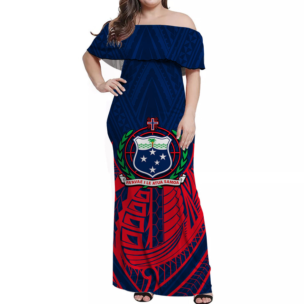 Samoa Off Shoulder Long Dress No.1 LT6 Long Dress Blue - Polynesian Pride