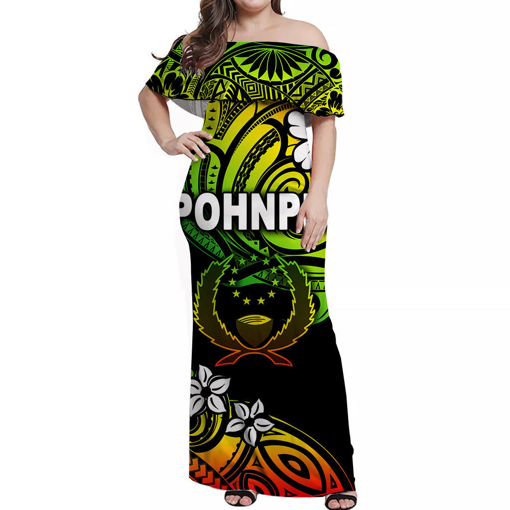 FSM Pohnpei Off Shoulder Long Dress Unique Vibes - Reggae LT8 - Polynesian Pride
