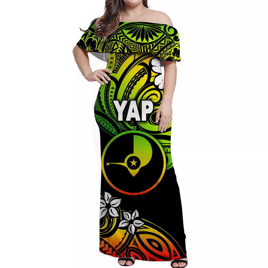 FSM Yap Off Shoulder Long Dress Unique Vibes - Reggae LT8 - Polynesian Pride