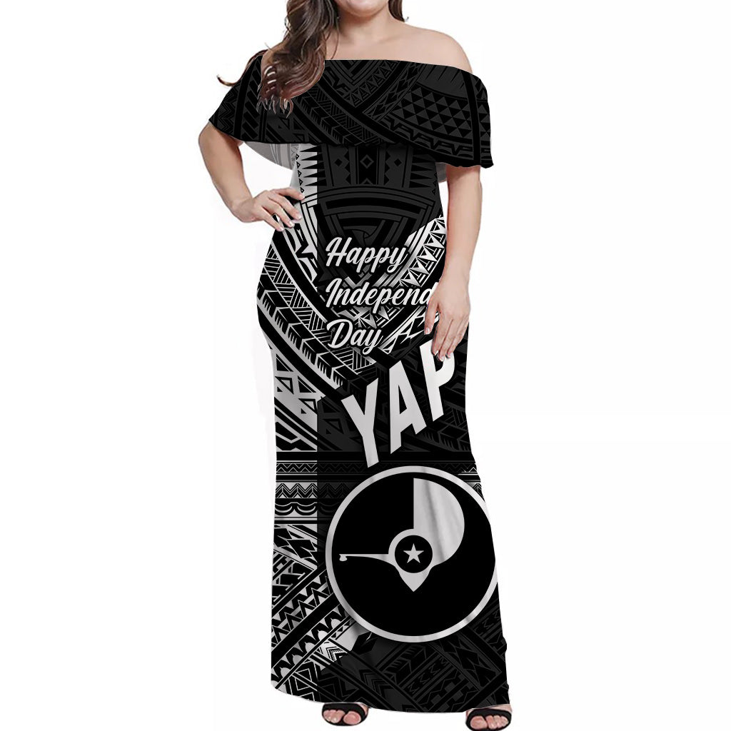 FSM Yap Off Shoulder Long Dress Happy Independence Day Original Vibes - Black LT8 - Polynesian Pride