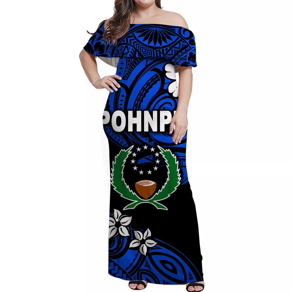 FSM Pohnpei Off Shoulder Long Dress Unique Vibes - Blue LT8 - Polynesian Pride