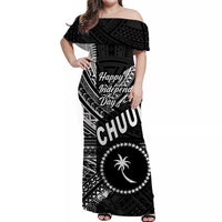 FSM Chuuk Off Shoulder Long Dress Happy Independence Day Original Vibes - Black LT8 - Polynesian Pride
