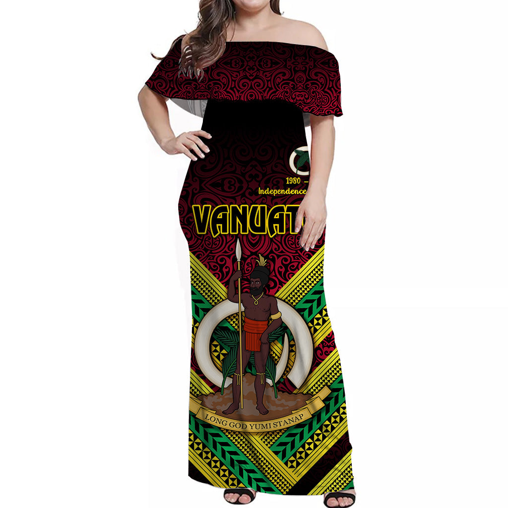 Vanuatu Special Independence Anniversary Off Shoulder Long Dress Creative Style - Gradient Red LT8 - Polynesian Pride