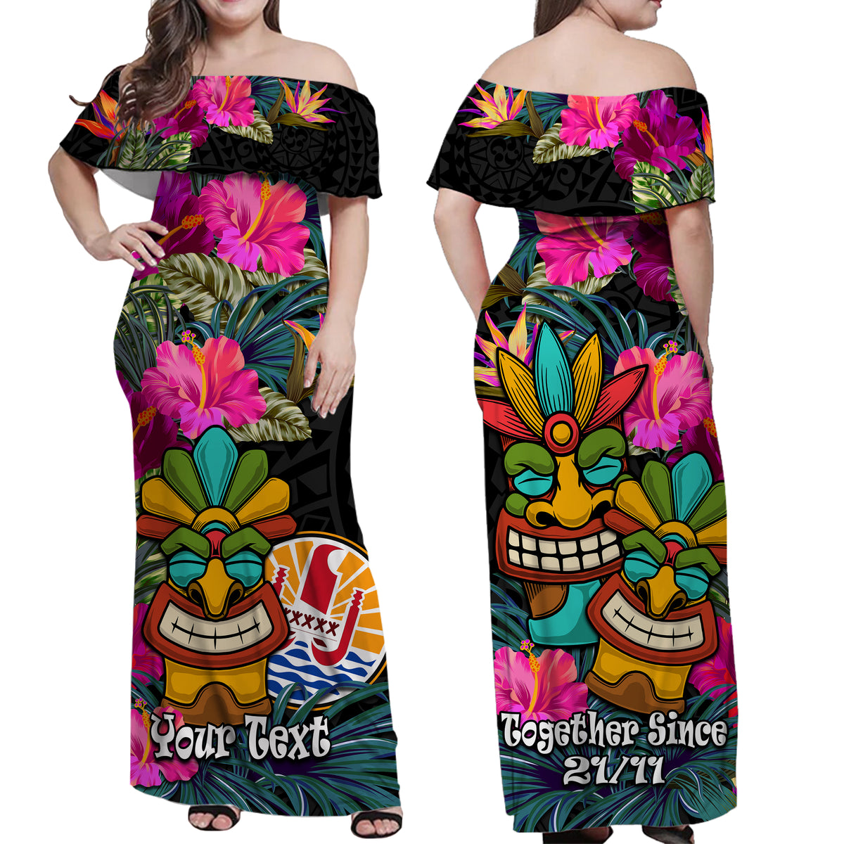 Custom Tahiti Tiki Couple Matching Dress and Hawaiian Shirt Tropical Tribal LT9 - Polynesian Pride