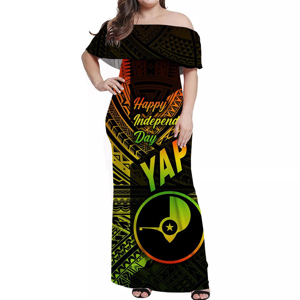 FSM Yap Off Shoulder Long Dress Happy Independence Day Original Vibes - Reggae LT8 - Polynesian Pride