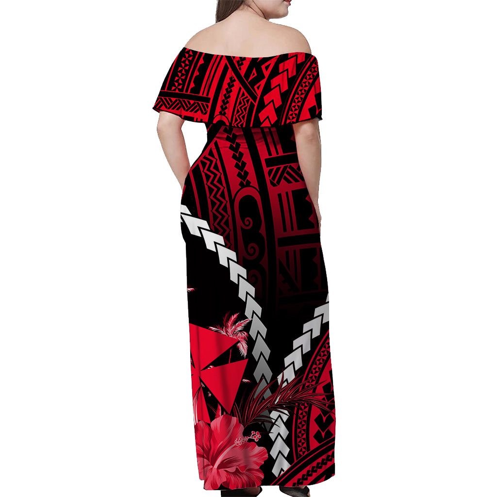 Wallis and Futuna Off Shoulder Long Dress Polynesian Style Red Color LT6 - Polynesian Pride
