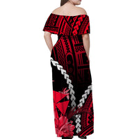 Wallis and Futuna Off Shoulder Long Dress Polynesian Style Red Color LT6 - Polynesian Pride