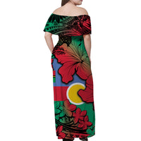 Vanuatu Shefa Off Shoulder Long Dress Hibiscus Mix Polynesian LT6 - Polynesian Pride