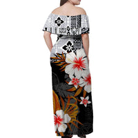 Hawaii Pineapple Off Shoulder Long Dress Black Style LT6 - Polynesian Pride