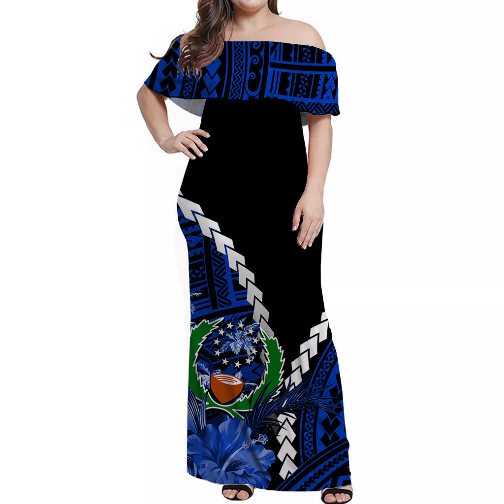 Pohnpei Off Shoulder Long Dress Polynesian Style LT6 Long Dress Blue - Polynesian Pride