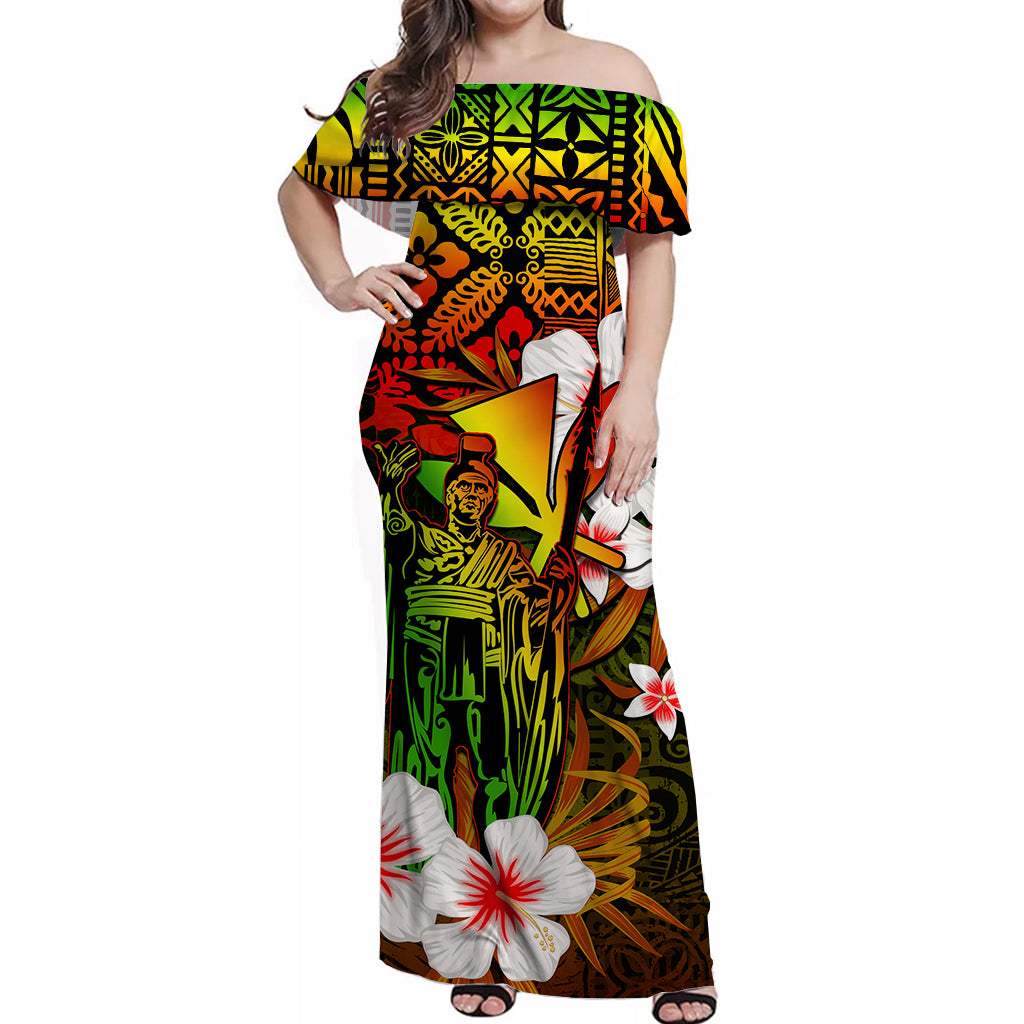 Hawaii King Off Shoulder Long Dress Style No.2 LT6 Long Dress Art - Polynesian Pride