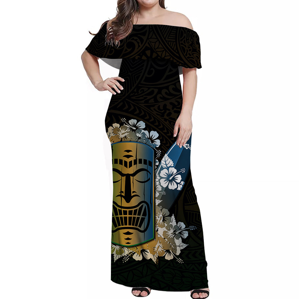 Hawaii Tiki Off Shoulder Long Dress Polynesian No.2 Style LT6 Long Dress Art - Polynesian Pride