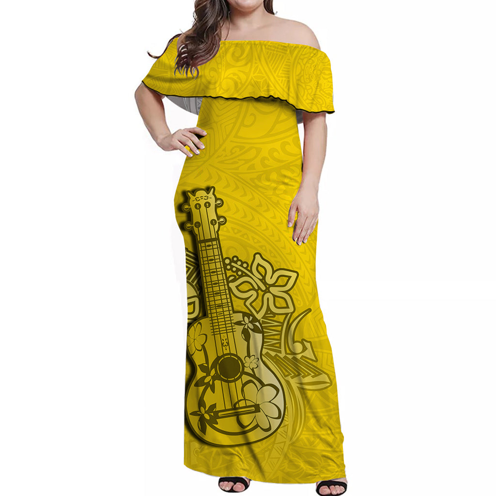 Hawaii Ukulele Off Shoulder Long Dress Polynesian Yellow Style LT6 Long Dress Yellow - Polynesian Pride