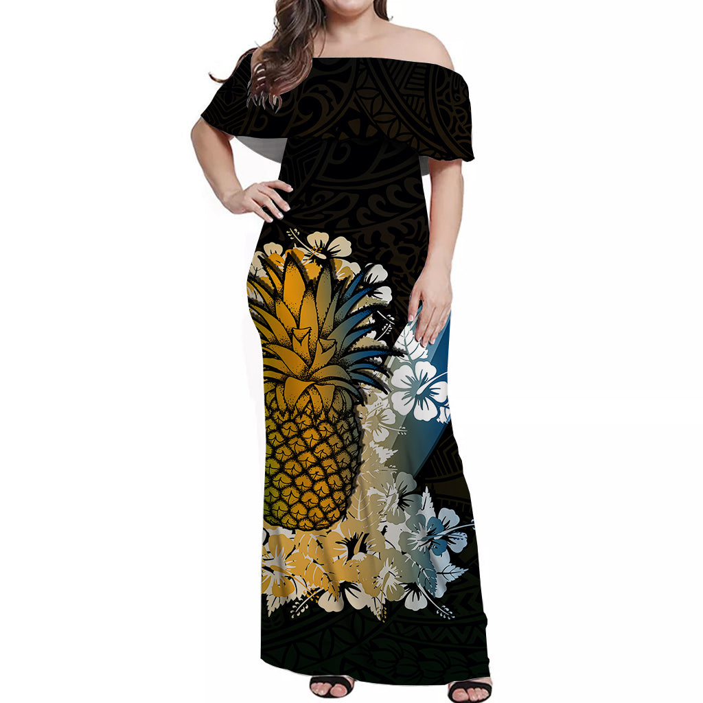 Hawaii Pineapple Off Shoulder Long Dress Polynesian No.2 Style LT6 Long Dress Art - Polynesian Pride