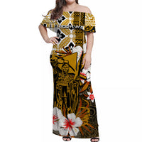 Hawaii King Off Shoulder Long Dress Gold Style LT6 Long Dress Gold - Polynesian Pride