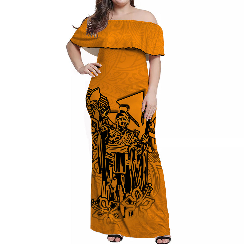 Hawaii King Off Shoulder Long Dress Polynesian Orange Style LT6 Long Dress Orange - Polynesian Pride