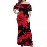 Guam Off Shoulder Long Dress Hibiscus Red Style LT6 Women Red - Polynesian Pride
