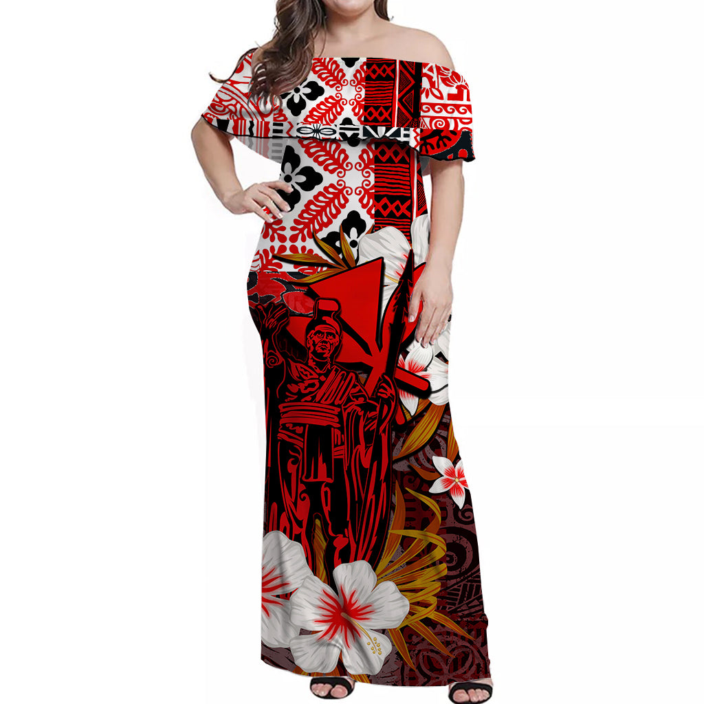 Hawaii King Off Shoulder Long Dress Red Style LT6 Long Dress Red - Polynesian Pride