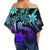 Hawaii Polynesian Turtles Plumeria Off Shoulder Waist Wrap Top - Cool Colors - AH - Polynesian Pride