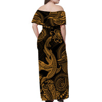 Hawaii Angry Shark Polynesian Off Shoulder Long Dress Unique Style - Gold LT8 - Polynesian Pride