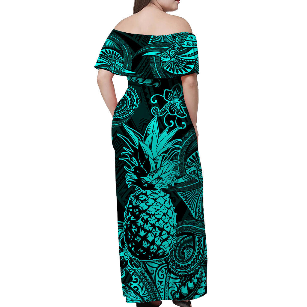 Hawaii Pineapple Polynesian Matching Dress and Hawaiian Shirt Matching Couples Outfit Unique Style Turquoise LT8 - Polynesian Pride