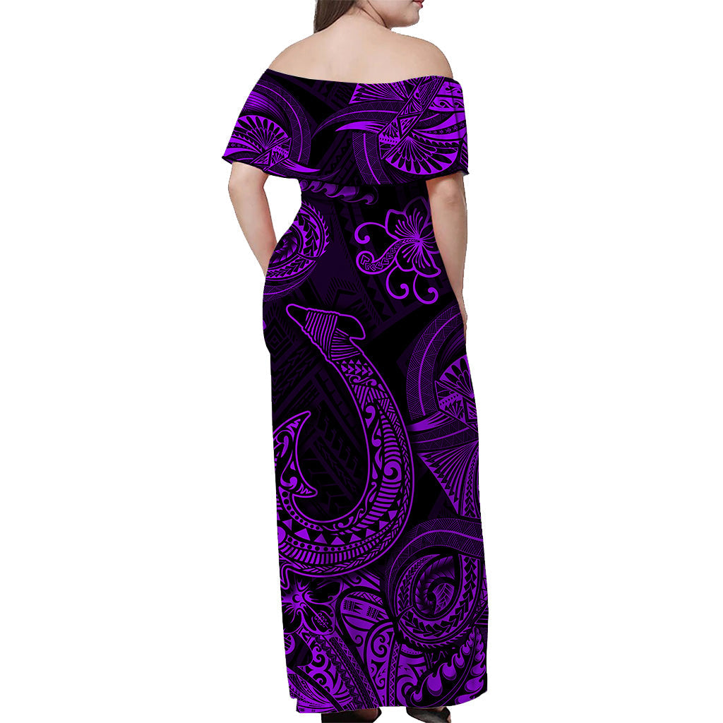 Hawaii Fish Hook Polynesian Off Shoulder Long Dress Unique Style - Purple LT8 - Polynesian Pride