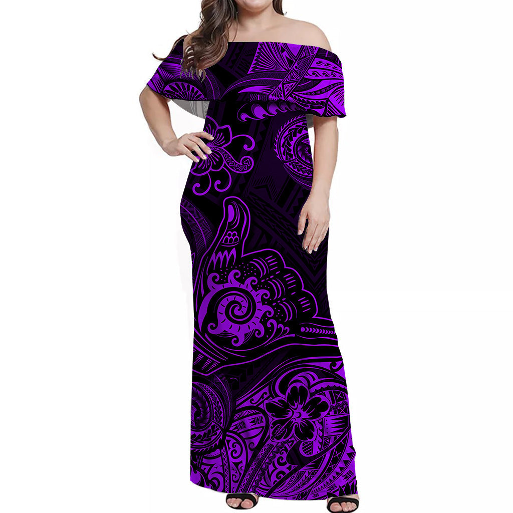 Hawaii Shaka Polynesian Off Shoulder Long Dress Unique Style - Purple LT8 Women Purple - Polynesian Pride