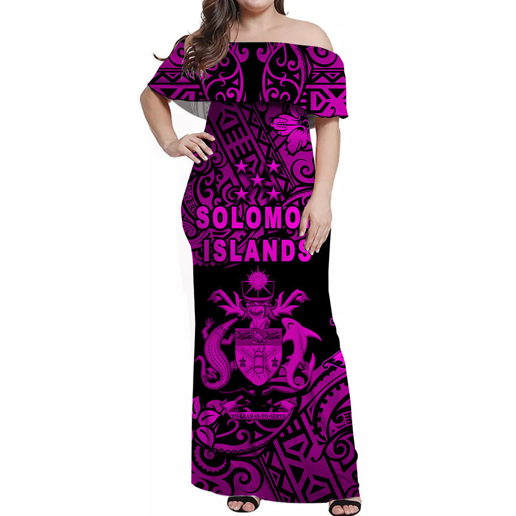 Solomon Islands Off Shoulder Long Dress Unique Vibes - Pink LT8 Women Pink - Polynesian Pride