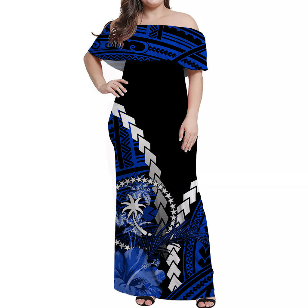 Chuuk Off Shoulder Long Dress Polynesian Style LT6 Polyester spandex Blue - Polynesian Pride