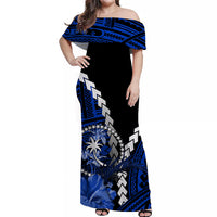 Chuuk Off Shoulder Long Dress Polynesian Style LT6 Polyester spandex Blue - Polynesian Pride