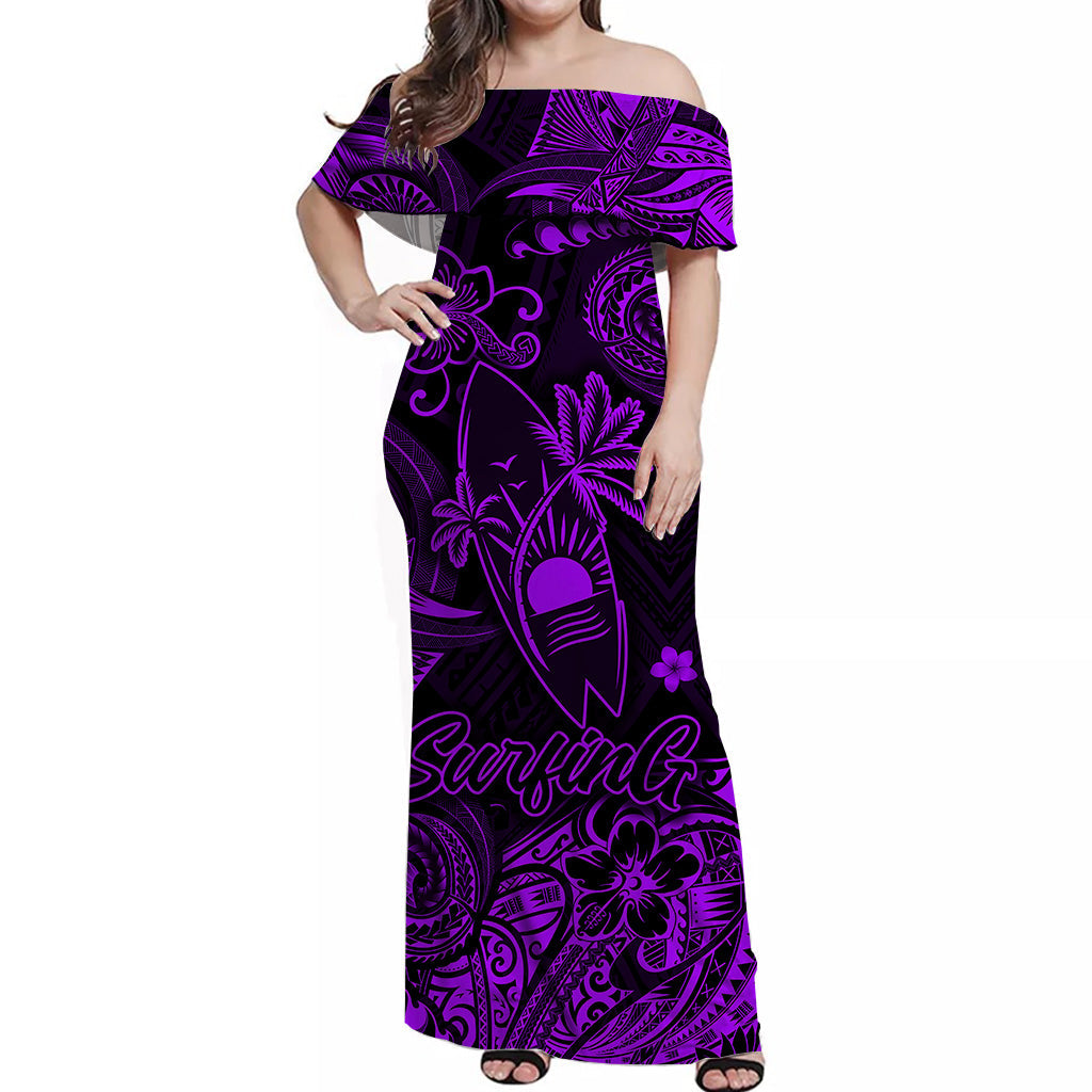 Hawaii Surfing Polynesian Off Shoulder Long Dress Unique Style - Purple LT8 Women Purple - Polynesian Pride