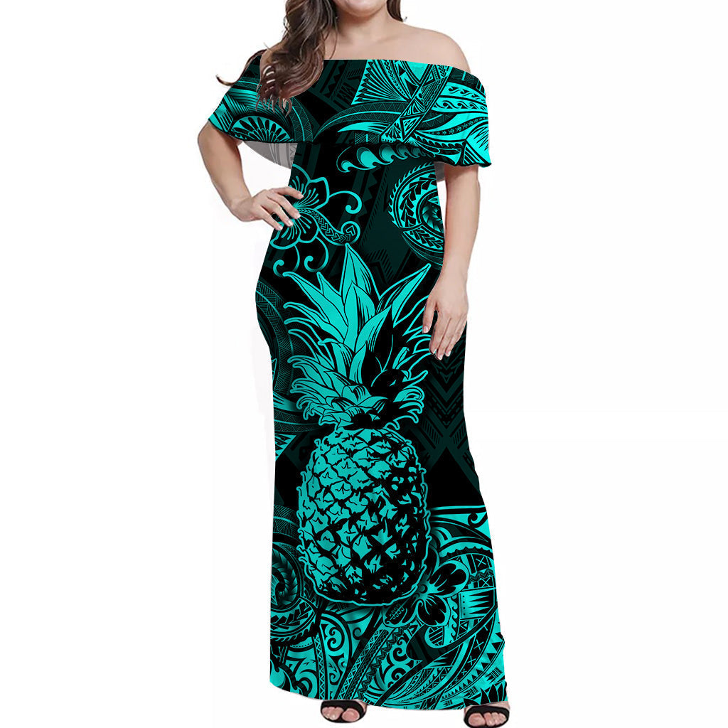 Hawaii Pineapple Polynesian Matching Dress and Hawaiian Shirt Matching Couples Outfit Unique Style Turquoise LT8 No Shirt Turquoise - Polynesian Pride